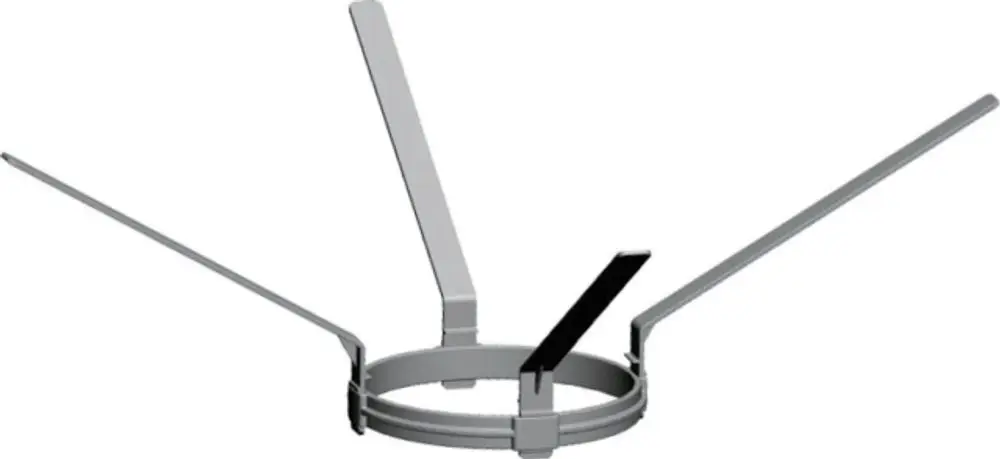 Abstandhalter aus PP mit mehreren Gelenken, geeignet für Rohrinstallationen. Produkt von Wolf, ermöglicht eine simple Anbringung und flexible Ausrichtung.